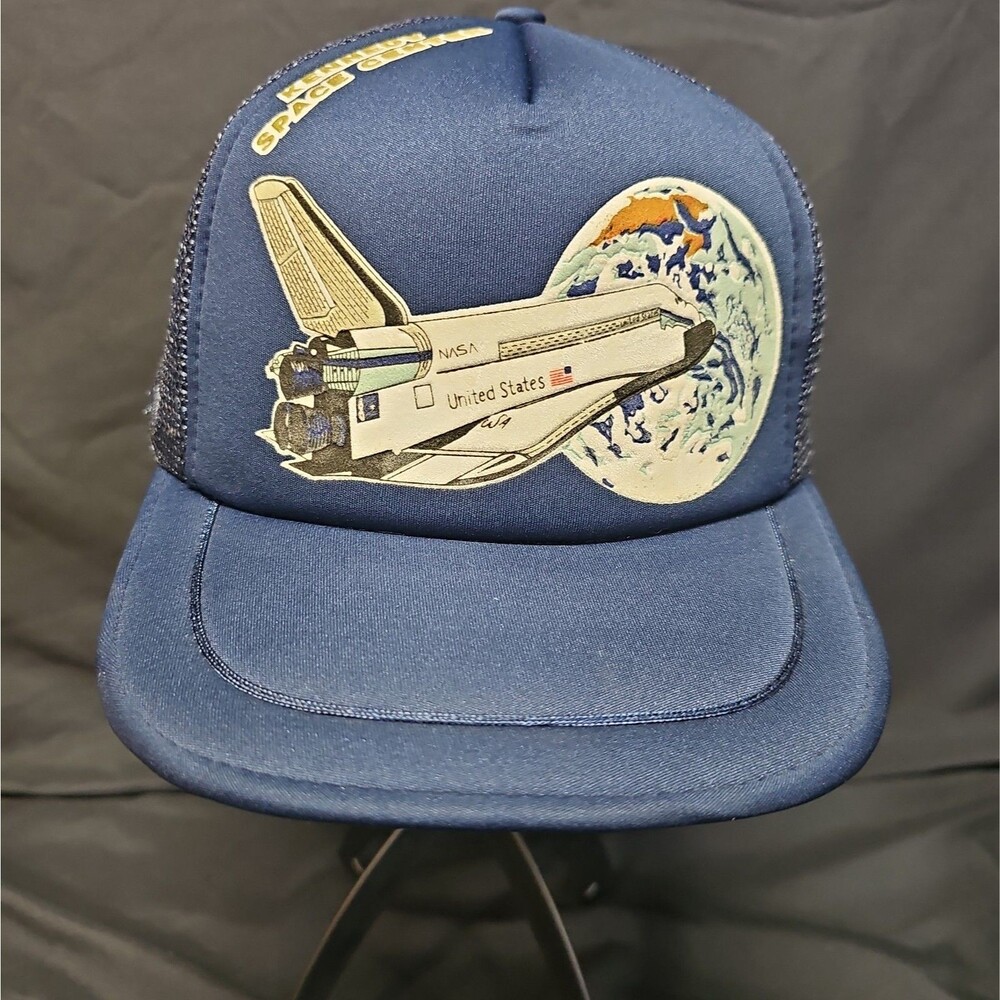 Vintage NASA Hat Blue Trucker Kennedy Space Center Cap 90s Mens Outdoors USA